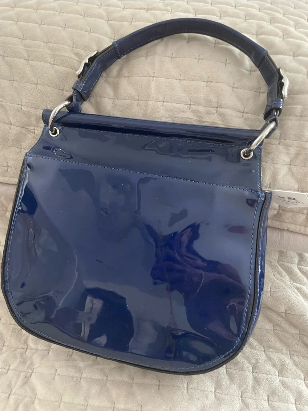 Patent colbolt blue Top-Handle Shoulder Bag with Turn-Lock Closure Coach